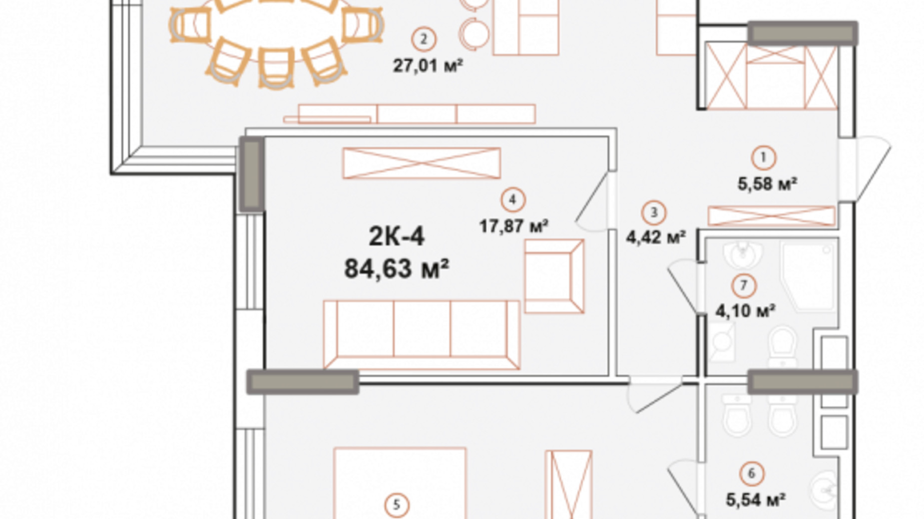 Планировка 2-комнатной квартиры в ЖК Edelweiss House 84.72 м², фото 225174