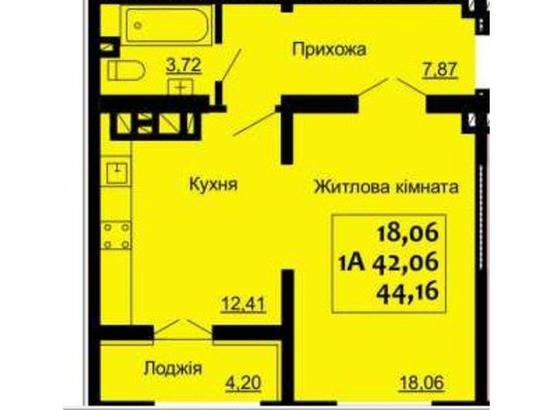 ЖК Варшавський: планування 1-кімнатної квартири 44.16 м²