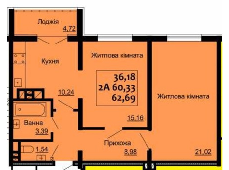 Планировка 2-комнатной квартиры в ЖК Варшавский 62.69 м², фото 225196 Планировка 2-комнатной квартиры в ЖК Варшавский 62.69 м², фото 225196