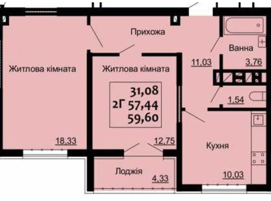 Планировка 2-комнатной квартиры в ЖК Варшавский 59.6 м², фото 225199 Планировка 2-комнатной квартиры в ЖК Варшавский 59.6 м², фото 225199