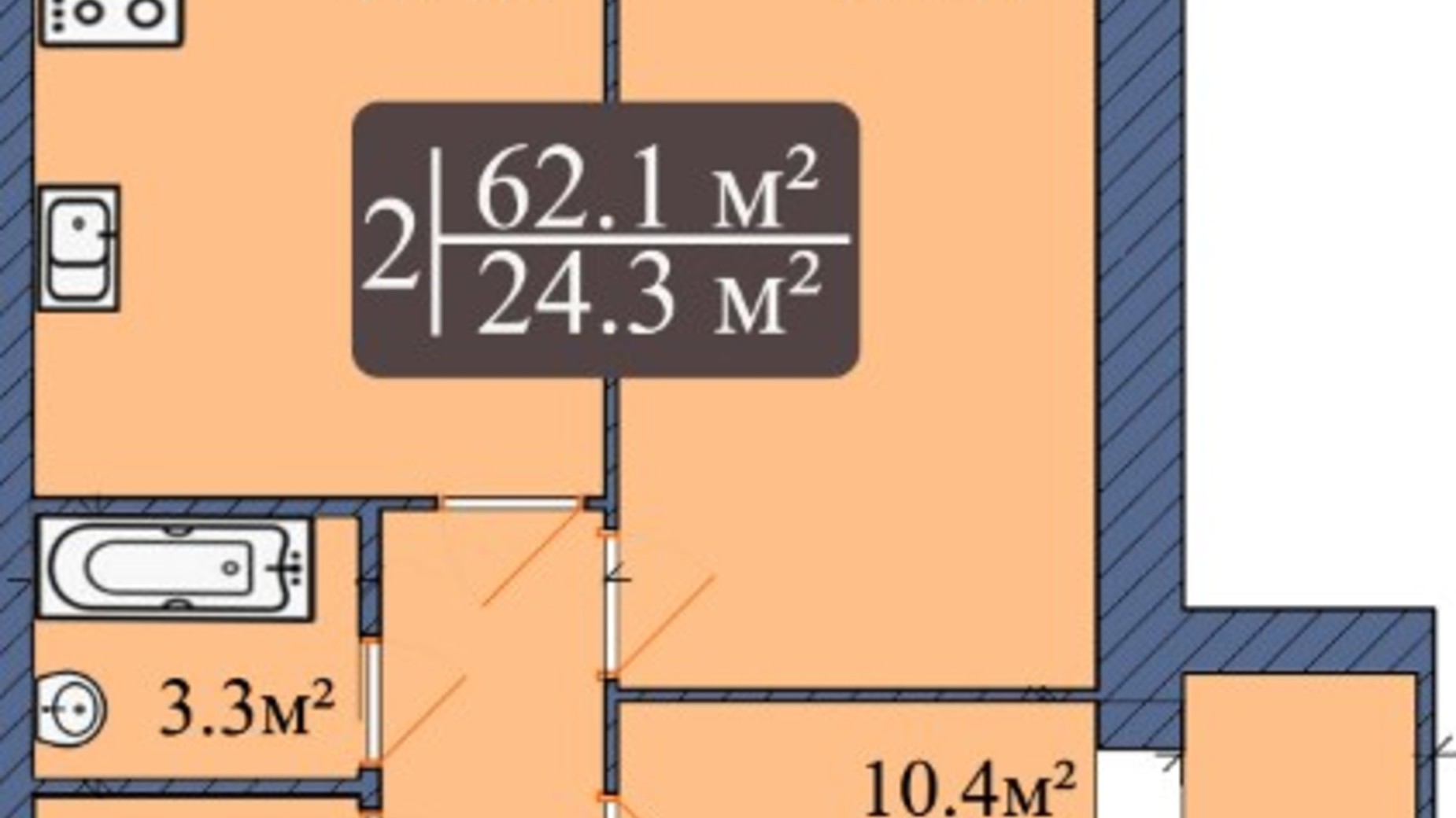 Планировка 2-комнатной квартиры в ЖК Мрія Чернігів 2 62.1 м², фото 225296