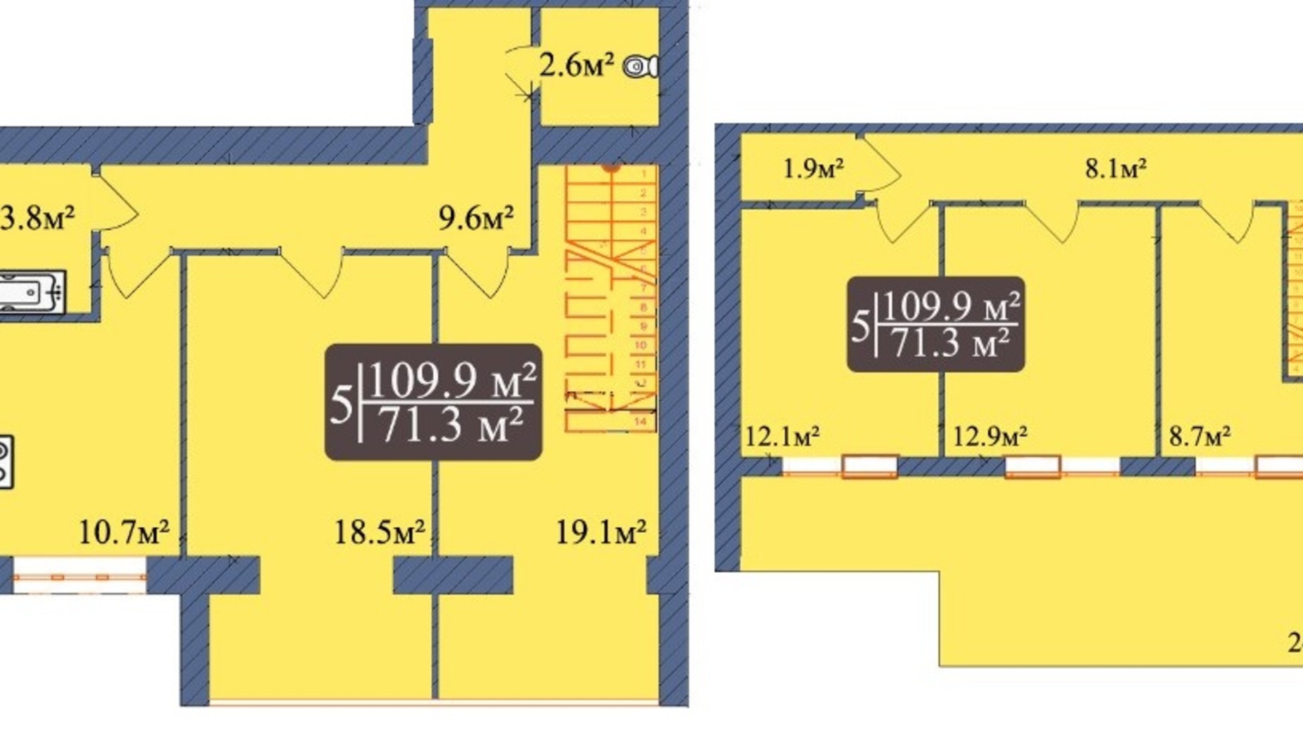 Планування багато­рівневої квартири в ЖК Мрія Чернігів 2 117.3 м², фото 225304