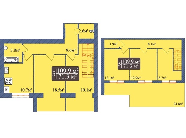 ЖК Мрія Чернігів 2: планування 5-кімнатної квартири 117.3 м²