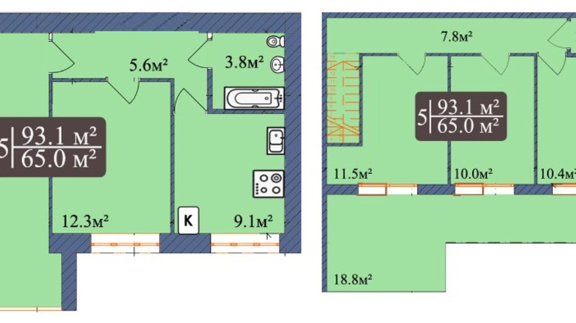 Планировка много­уровневой квартиры в ЖК Мрія Чернігів 2 98.74 м², фото 225305