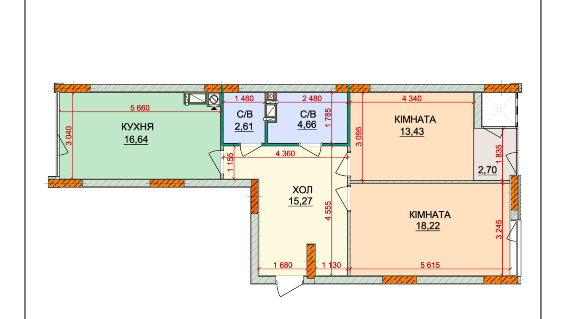 Планировка 2-комнатной квартиры в ЖК Лесная сказка-2 78 м², фото 225346