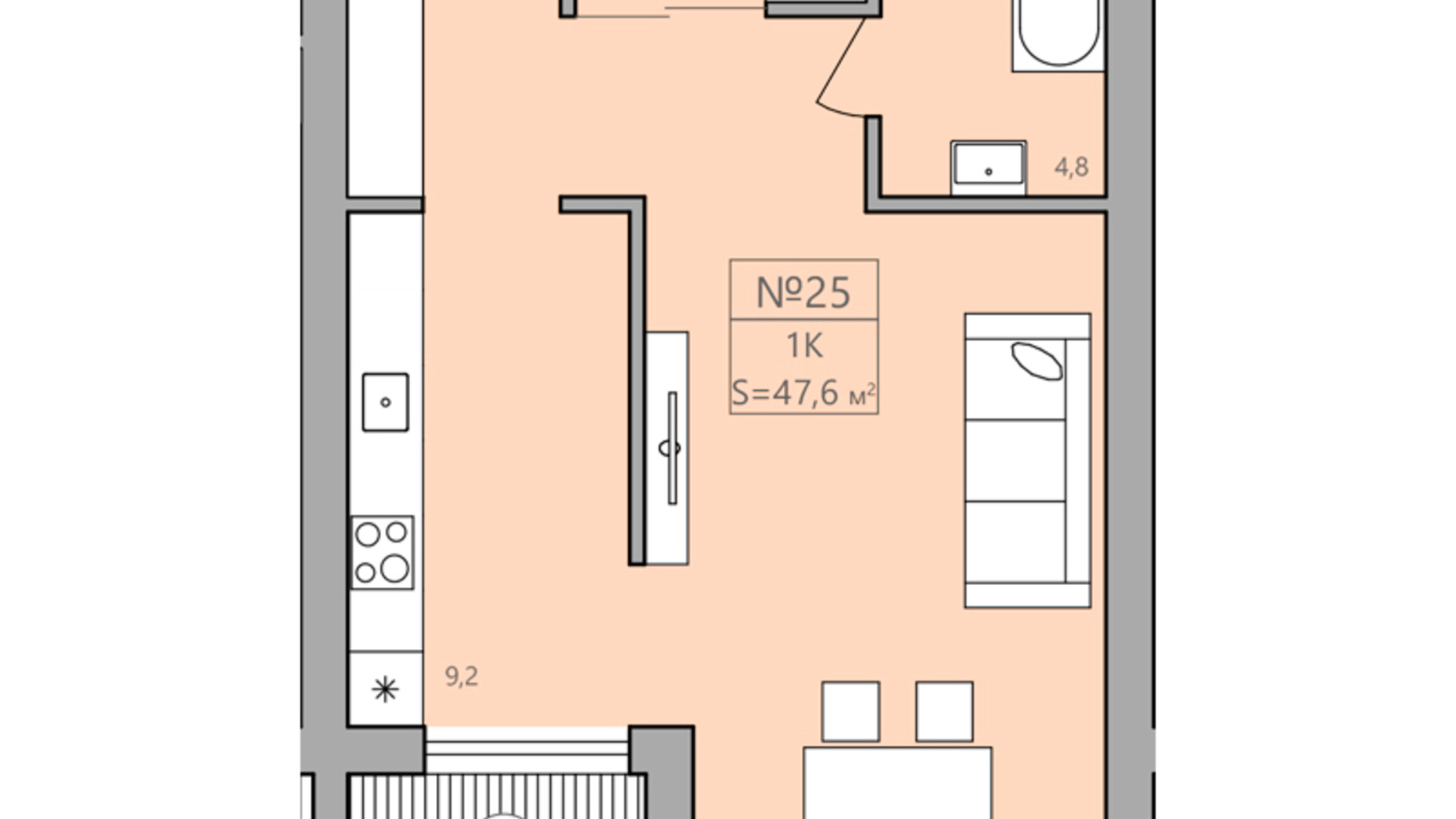 Планування 2-кімнатної квартири в ЖК ЕкоДім 47.3 м², фото 225406