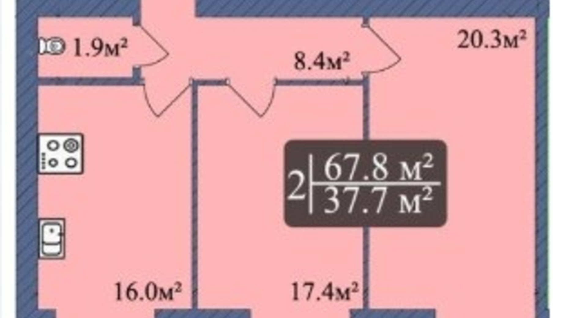 Планировка 2-комнатной квартиры в ЖК Мрія Чернігів 2 67.8 м², фото 225532