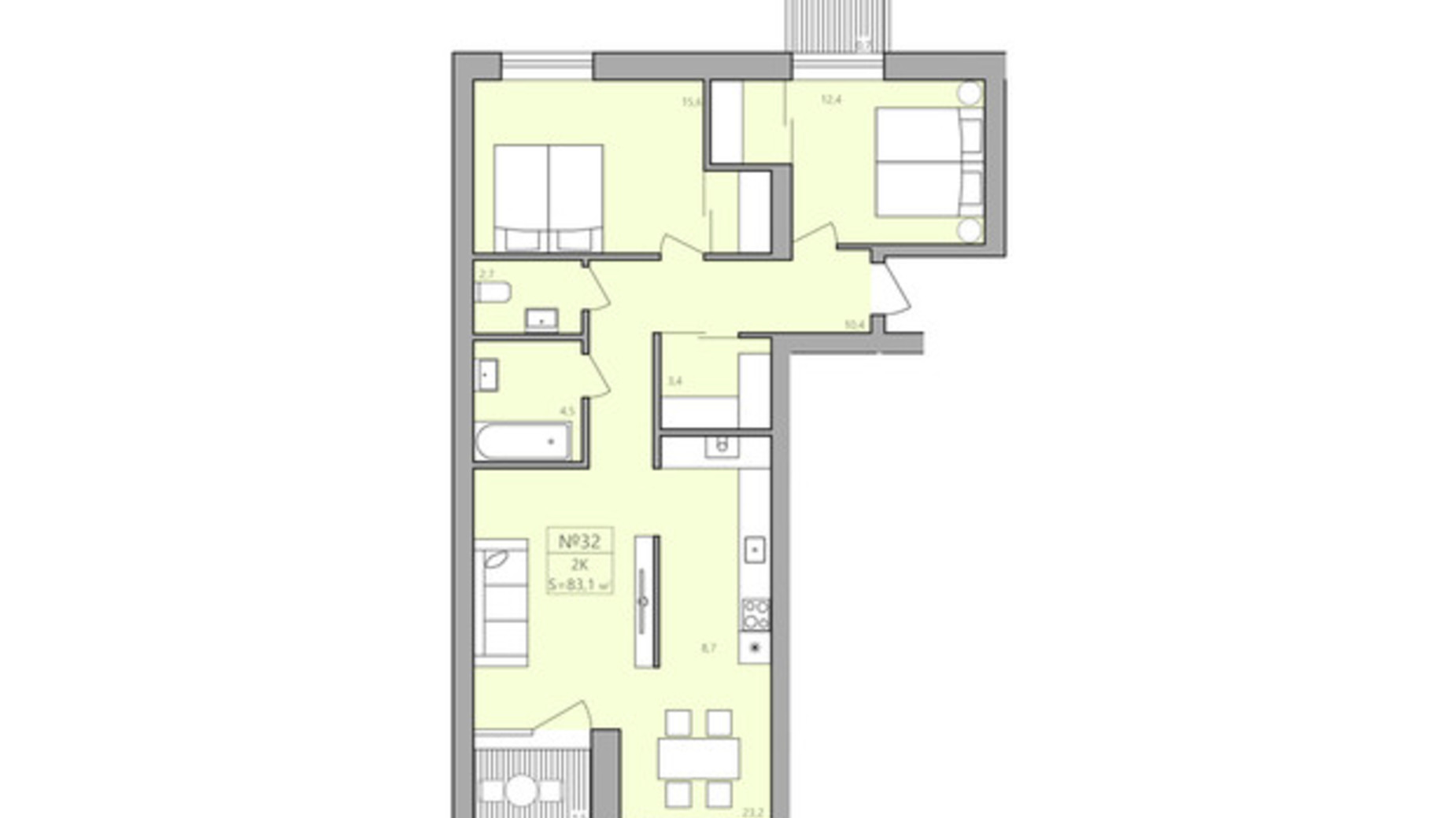 Планування 2-кімнатної квартири в ЖК ЕкоДім 68.6 м², фото 225548
