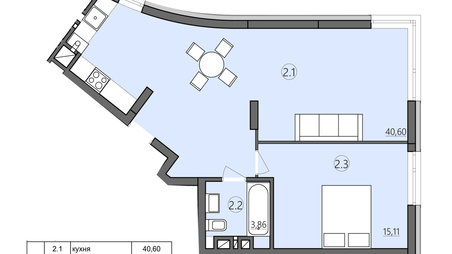 Планування 1-кімнатної квартири в ЖК Там де дім 59.57 м², фото 225579