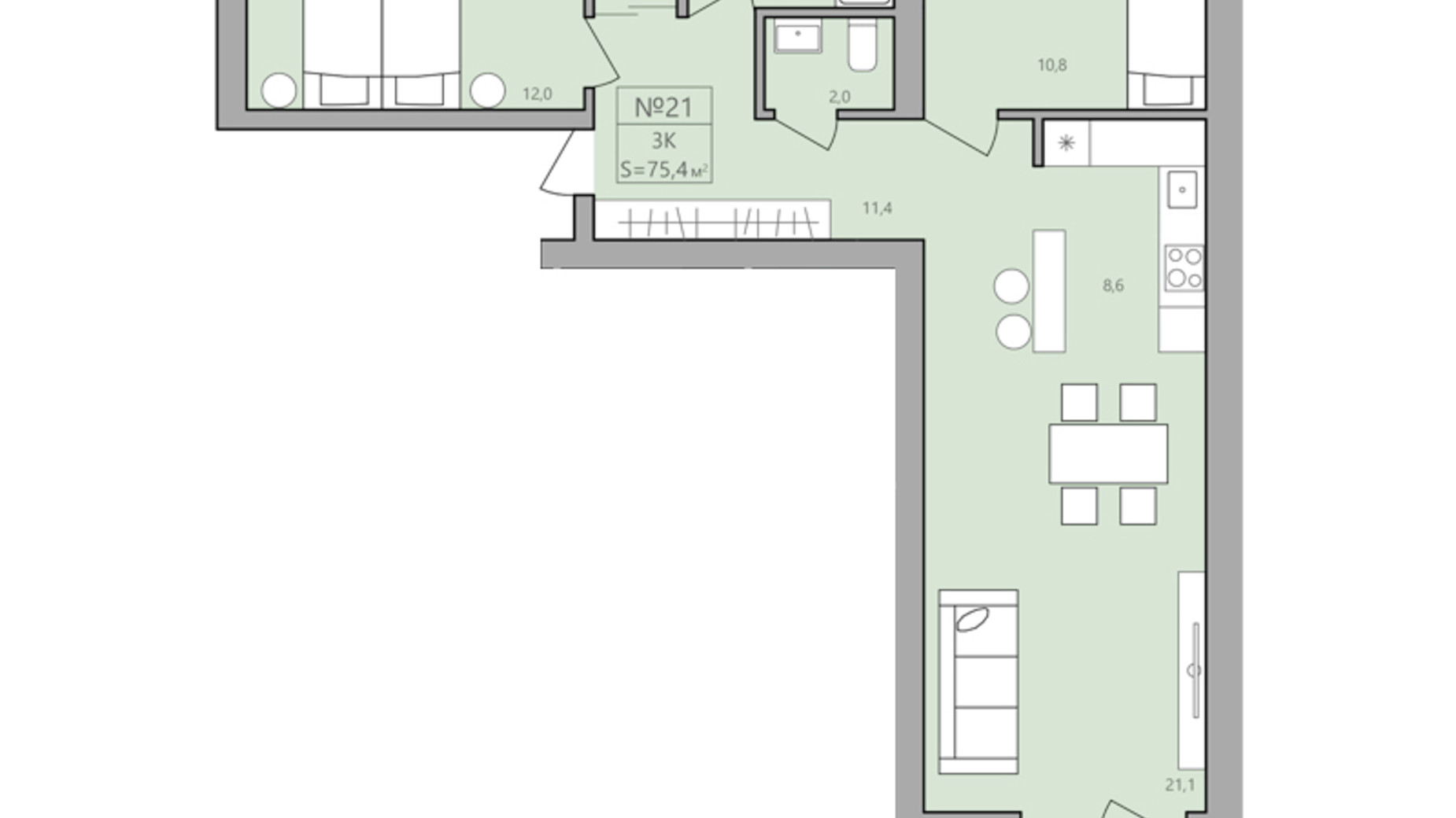 Планування 2-кімнатної квартири в ЖК ЕкоДім 75.7 м², фото 225582