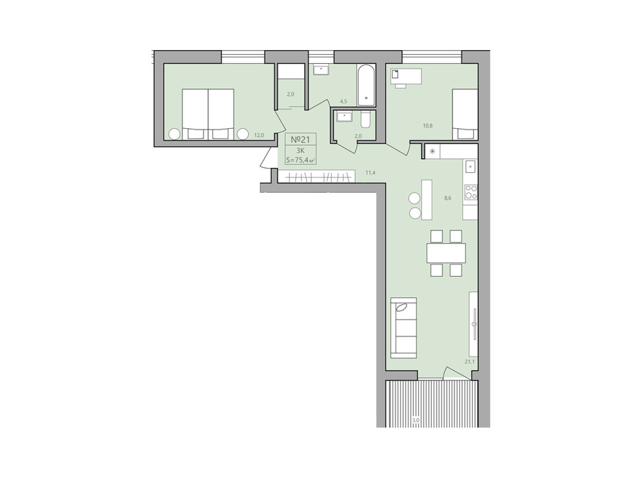 Планування 2-кімнатної квартири в ЖК ЕкоДім 75.7 м², фото 225582 Планування 2-кімнатної квартири в ЖК ЕкоДім 75.7 м², фото 225582