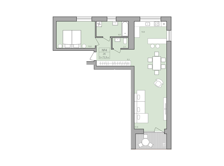 Планування 2-кімнатної квартири в ЖК ЕкоДім 75.9 м², фото 225585 Планування 2-кімнатної квартири в ЖК ЕкоДім 75.9 м², фото 225585