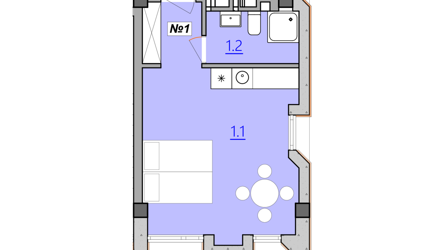 Планування 1-кімнатної квартири в Апарт-комплекс Кампус 28 м², фото 225596