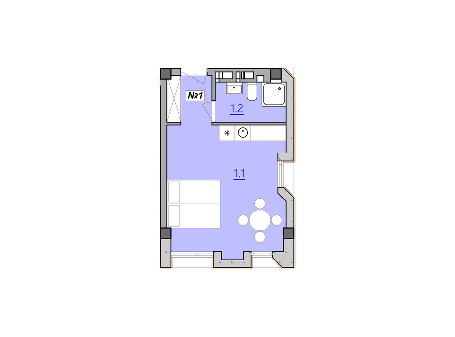 Планировка 1-комнатной квартиры в Апарт-комплекс Кампус 28 м², фото 225596 Планировка 1-комнатной квартиры в Апарт-комплекс Кампус 28 м², фото 225596
