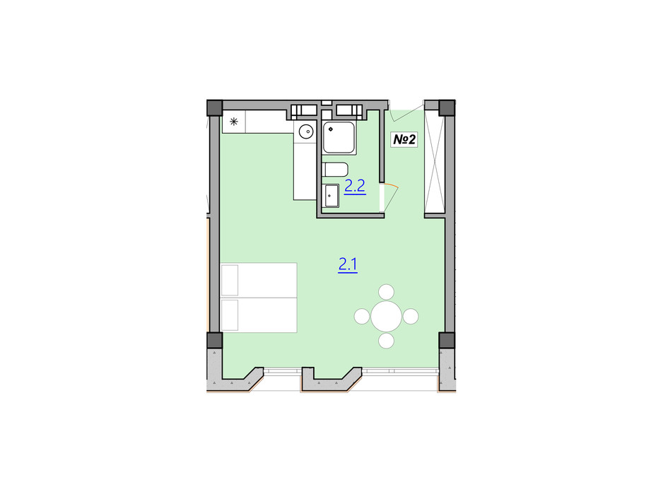 Планировка 1-комнатной квартиры в Апарт-комплекс Кампус 37.6 м², фото 225598 Планировка 1-комнатной квартиры в Апарт-комплекс Кампус 37.6 м², фото 225598