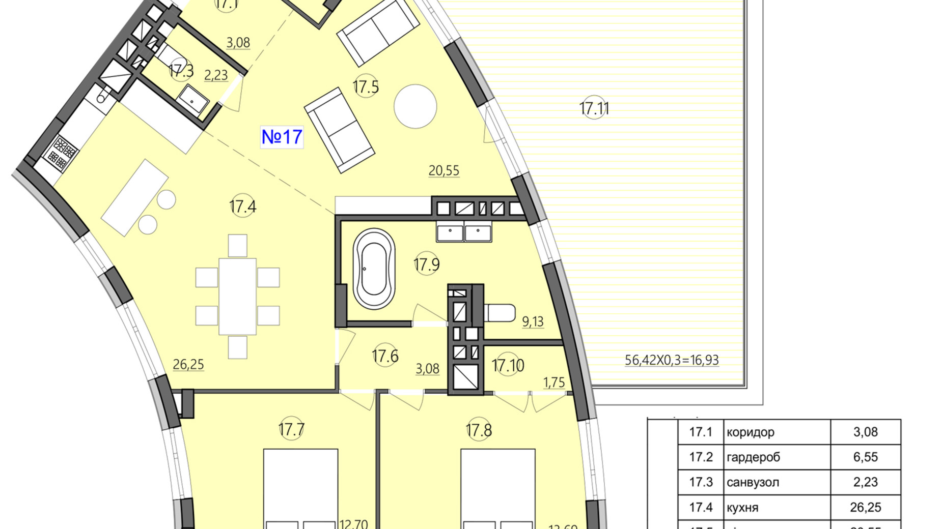 Планировка 3-комнатной квартиры в ЖК Там где дом 115.94 м², фото 225603