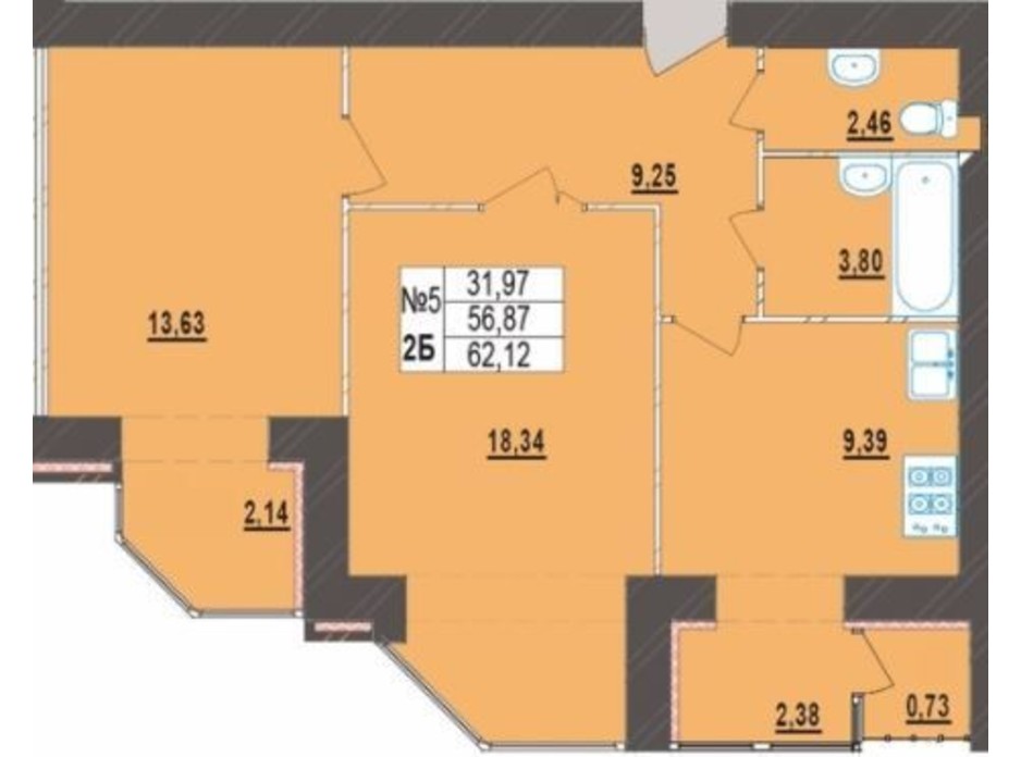 Планировка 2-комнатной квартиры в ЖК Левада Новая 62.12 м², фото 225721 Планировка 2-комнатной квартиры в ЖК Левада Новая 62.12 м², фото 225721