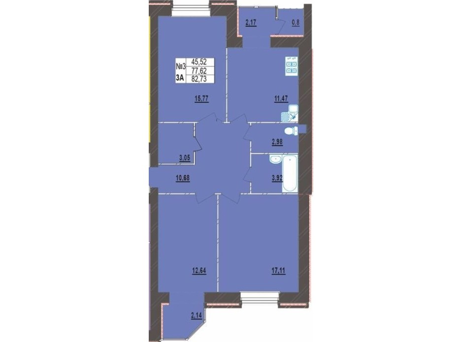 Планировка 3-комнатной квартиры в ЖК Левада Новая 82.73 м², фото 225723 Планировка 3-комнатной квартиры в ЖК Левада Новая 82.73 м², фото 225723