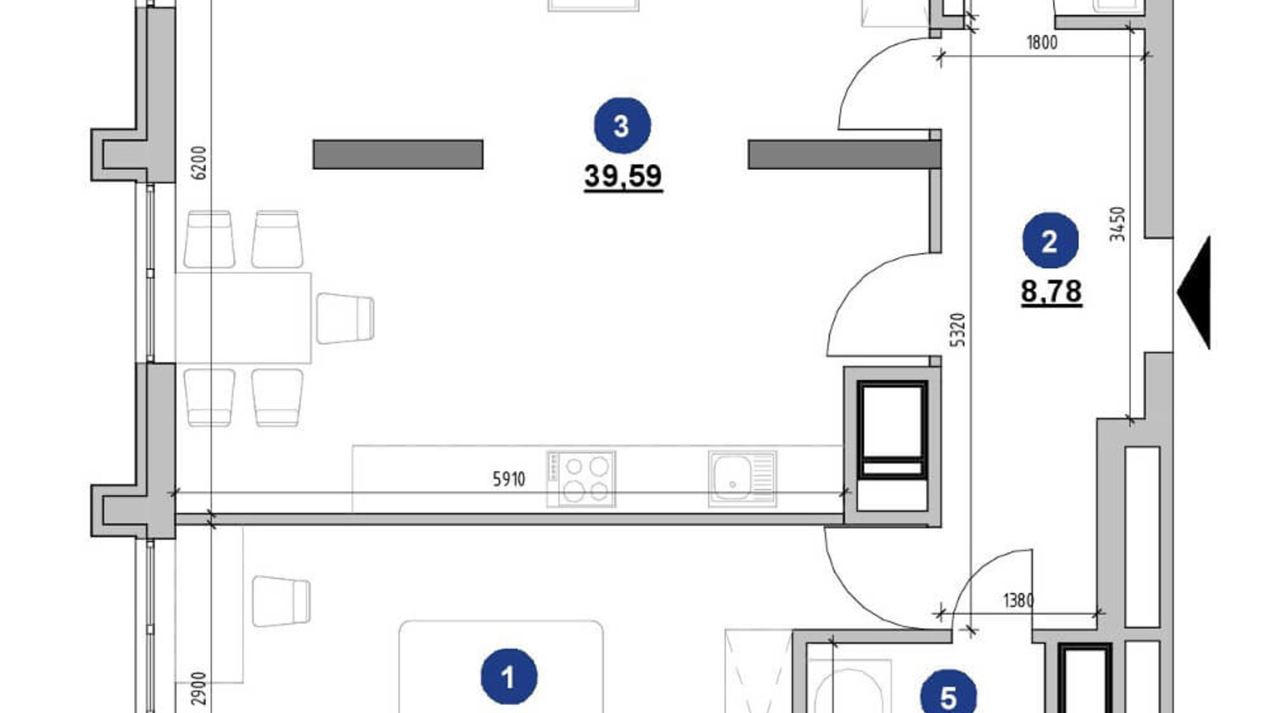 Планування 1-кімнатної квартири в ЖК Nordica Residence 71.89 м², фото 225729