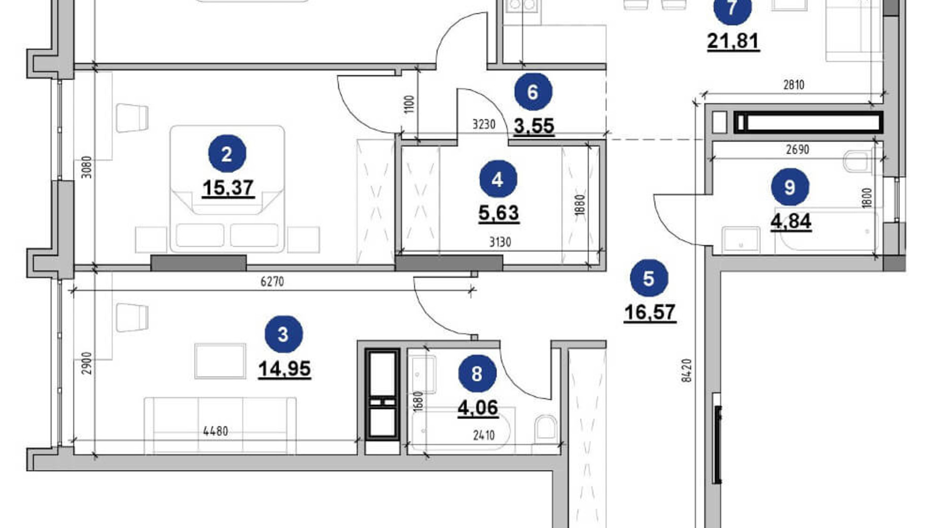 Планування 3-кімнатної квартири в ЖК Nordica Residence 106.03 м², фото 225731