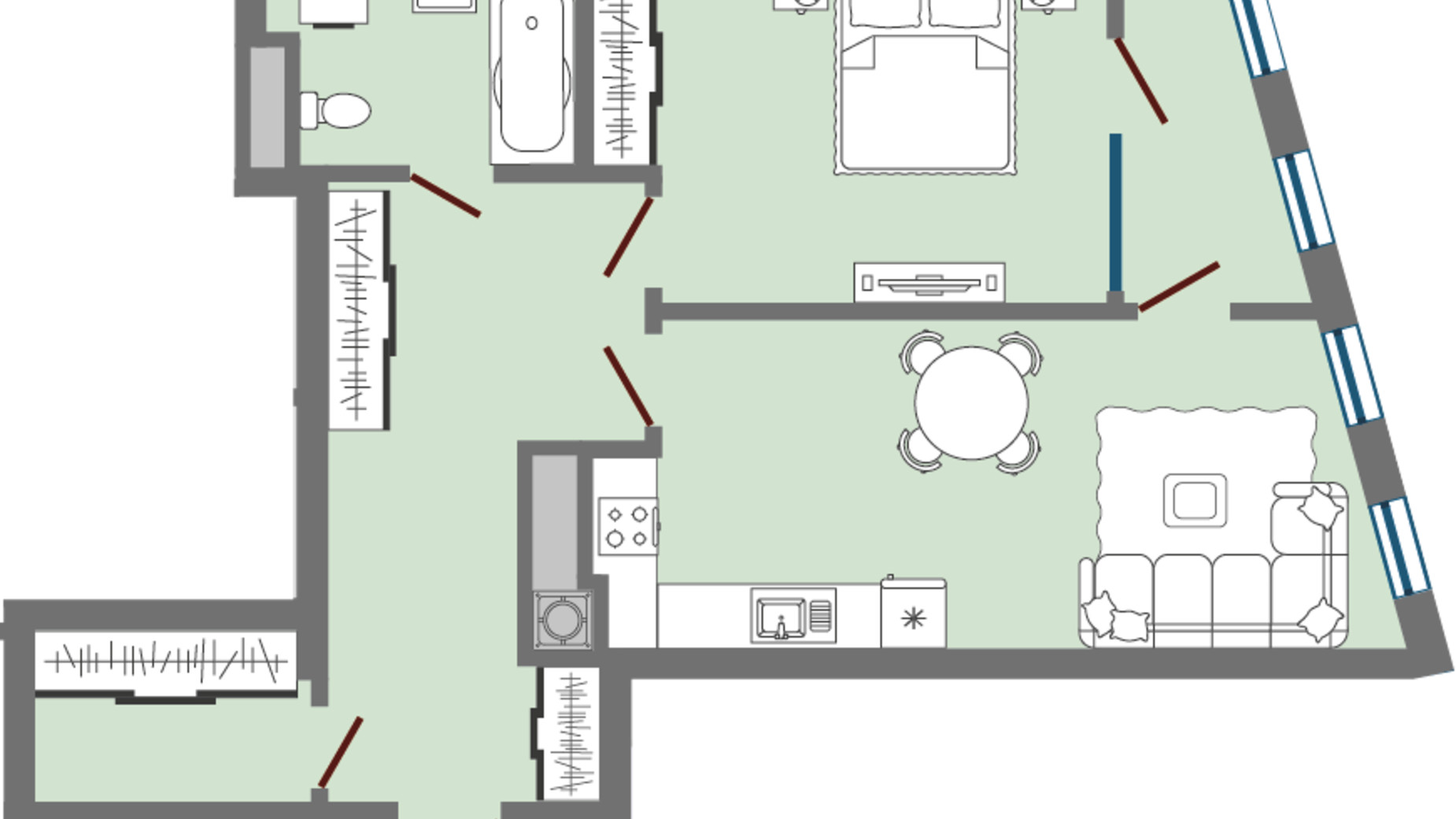 Планировка 1-комнатной квартиры в ЖК Greenville Park Lviv 62.42 м², фото 225776