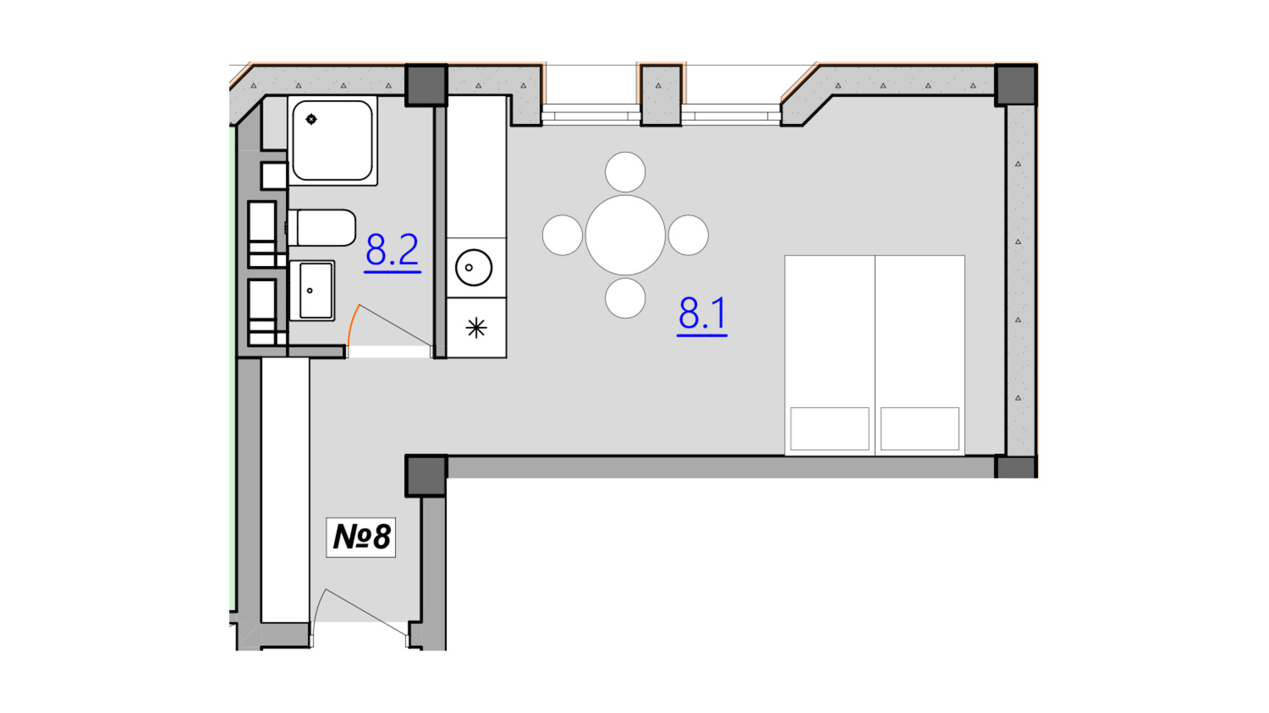 Планировка 1-комнатной квартиры в Апарт-комплекс Кампус 27.4 м², фото 225978