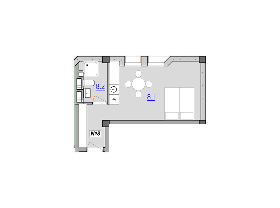 Планировка 1-комнатной квартиры в Апарт-комплекс Кампус 27.4 м², фото 225978 Планировка 1-комнатной квартиры в Апарт-комплекс Кампус 27.4 м², фото 225978