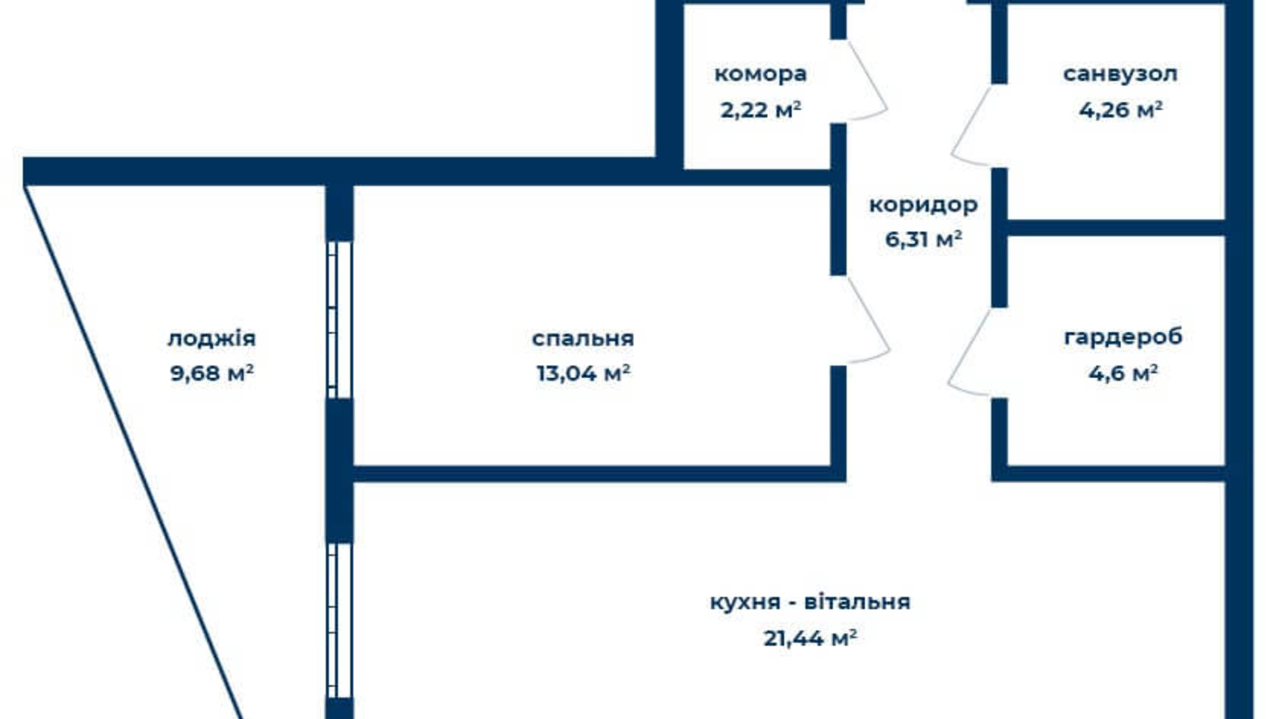 Планування 2-кімнатної квартири в КБ Liverpool House 54.77 м², фото 226097