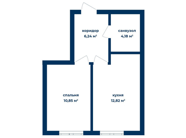 КД Liverpool House: планировка 1-комнатной квартиры 34.09 м²