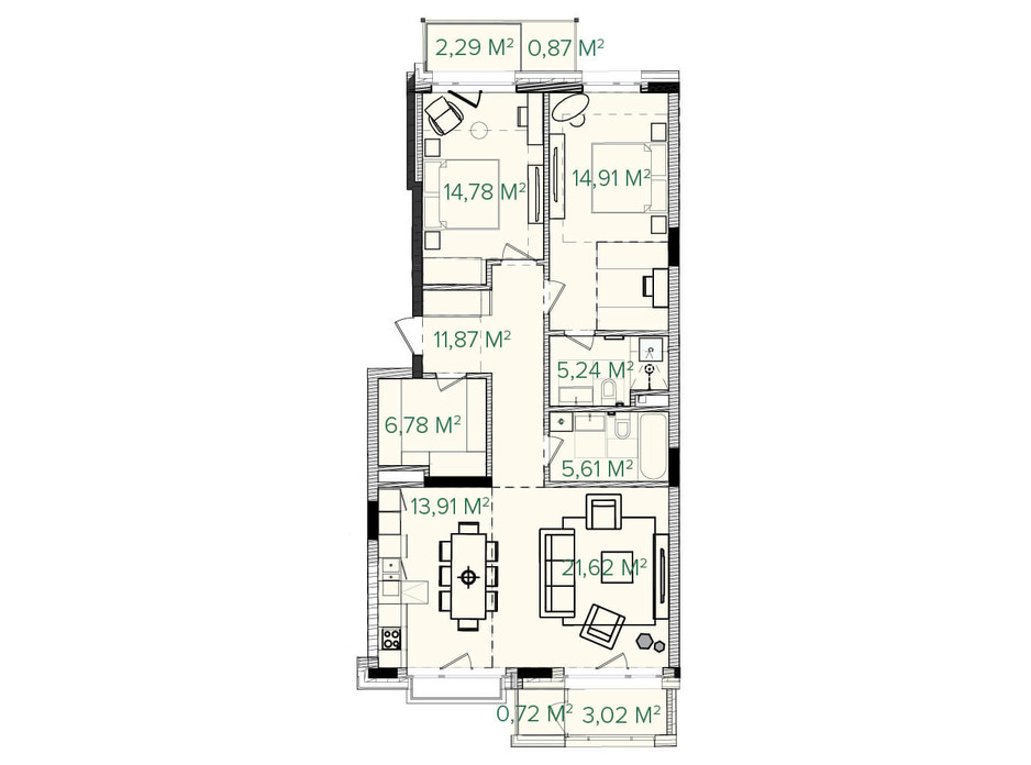 Планування 3-кімнатної квартири в ЖК Illinsky House 105.71 м², фото 226157 Планування 3-кімнатної квартири в ЖК Illinsky House 105.71 м², фото 226157