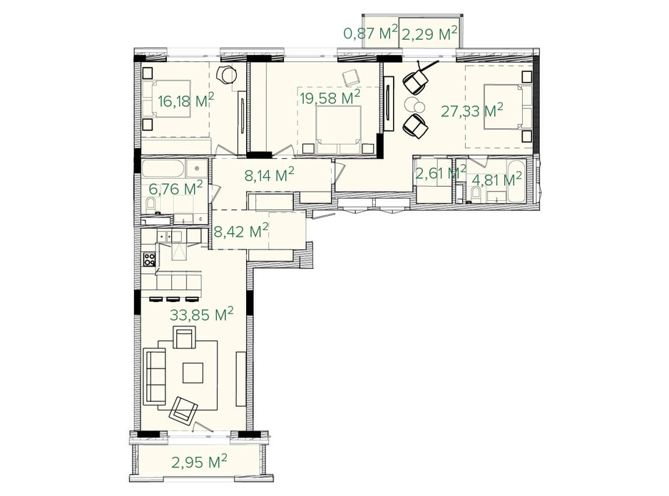Планування 3-кімнатної квартири в ЖК Illinsky House 133.19 м², фото 226158 Планування 3-кімнатної квартири в ЖК Illinsky House 133.19 м², фото 226158