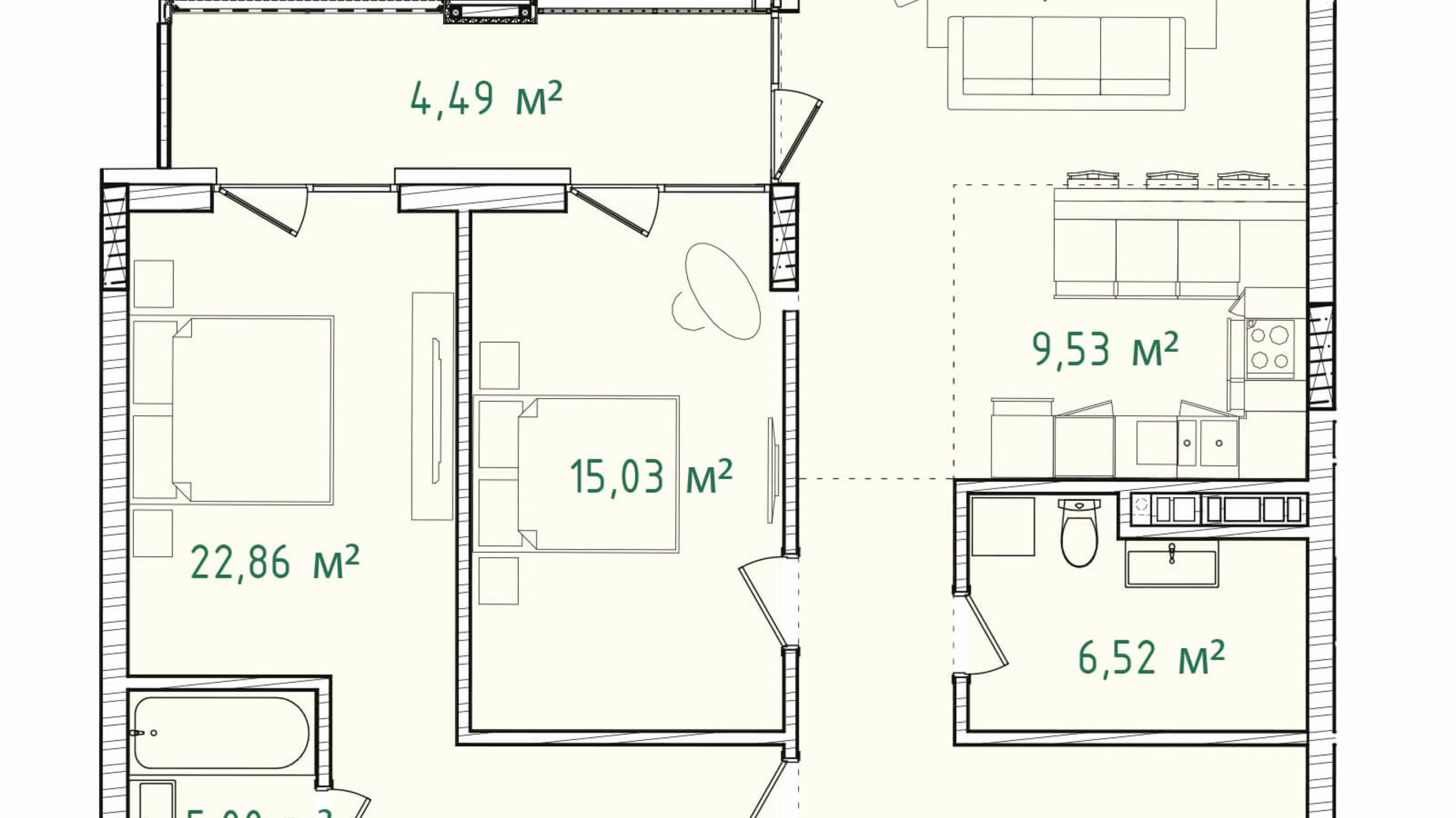 Планування 3-кімнатної квартири в ЖК Illinsky House 101.65 м², фото 226160