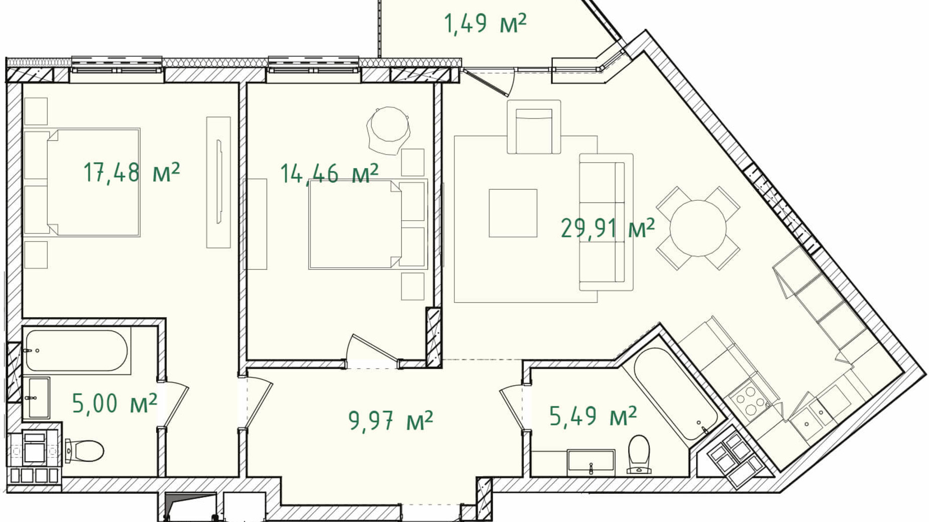 Планировка 2-комнатной квартиры в ЖК Illinsky House 81.67 м², фото 226161