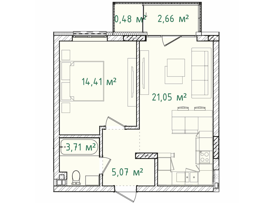 Планування 1-кімнатної квартири в ЖК Illinsky House 47.38 м², фото 226166 Планування 1-кімнатної квартири в ЖК Illinsky House 47.38 м², фото 226166
