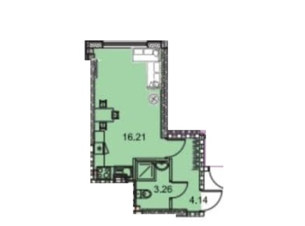 ЖК Manhattan: планировка 1-комнатной квартиры 23.88 м²