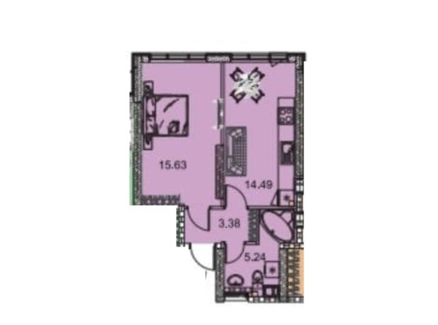 ЖК Manhattan: планування 1-кімнатної квартири 40.39 м²