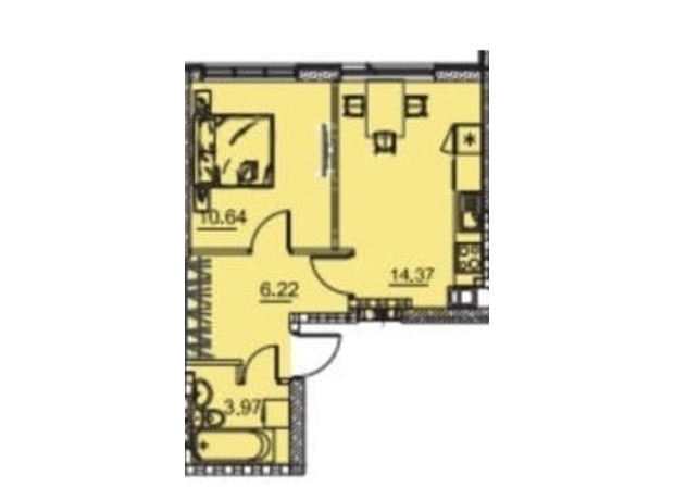 ЖК Manhattan: планировка 1-комнатной квартиры 36.27 м²