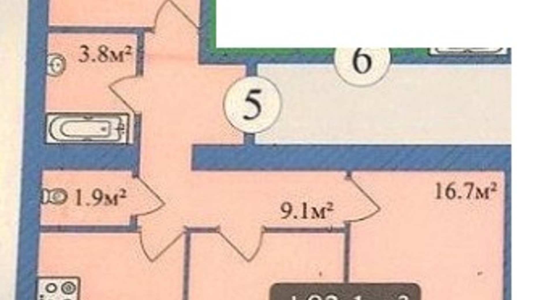 Планування 3-кімнатної квартири в ЖК Мрія Чернігів 2 81.3 м², фото 226558