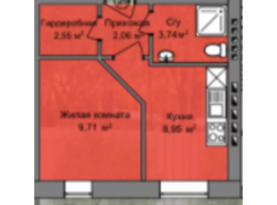 Планировка 1-комнатной квартиры в КД Березинский 27.01 м², фото 226860 Планировка 1-комнатной квартиры в КД Березинский 27.01 м², фото 226860