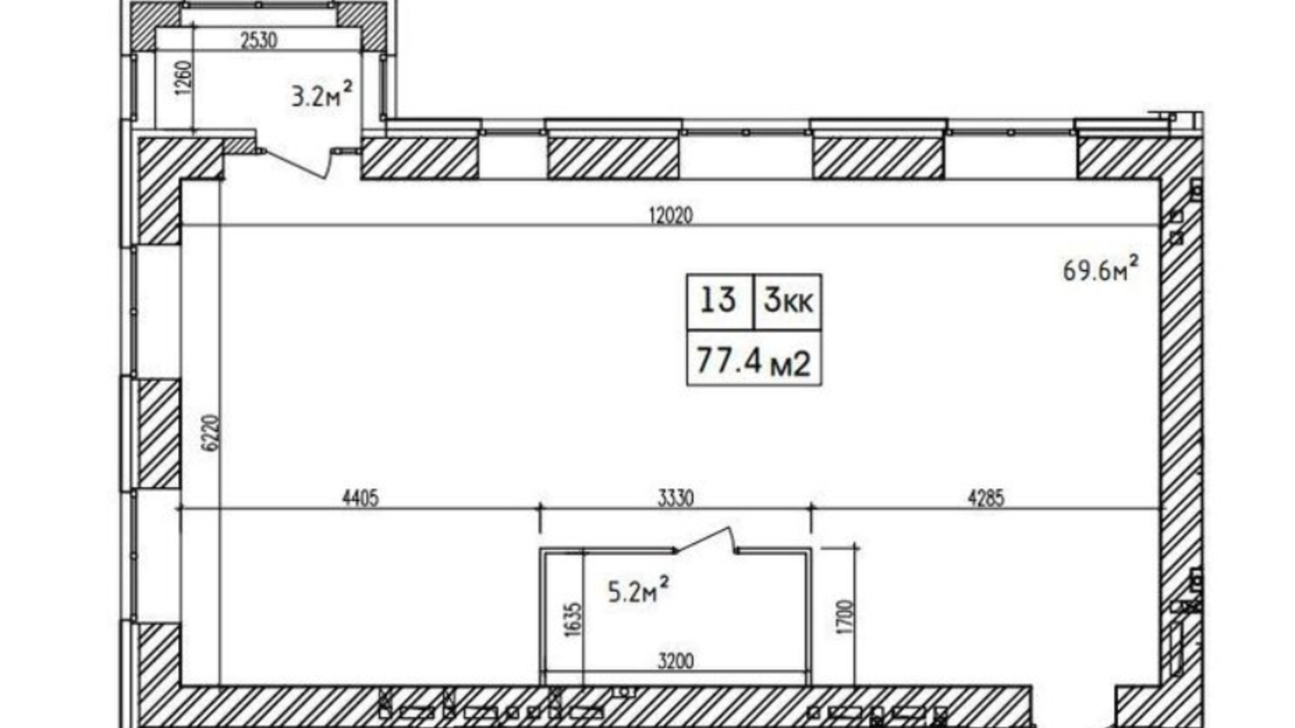 Планування 2-кімнатної квартири в ЖК Аржанова 71.3 м², фото 226866