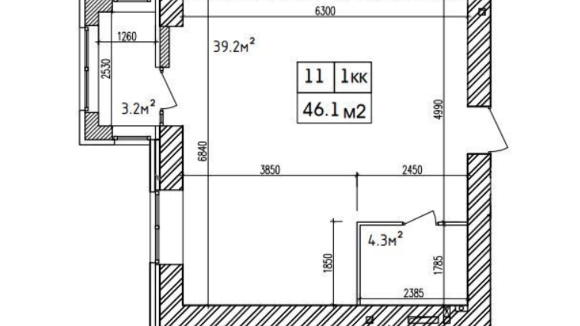 Планування 1-кімнатної квартири в ЖК Аржанова 45.6 м², фото 226874