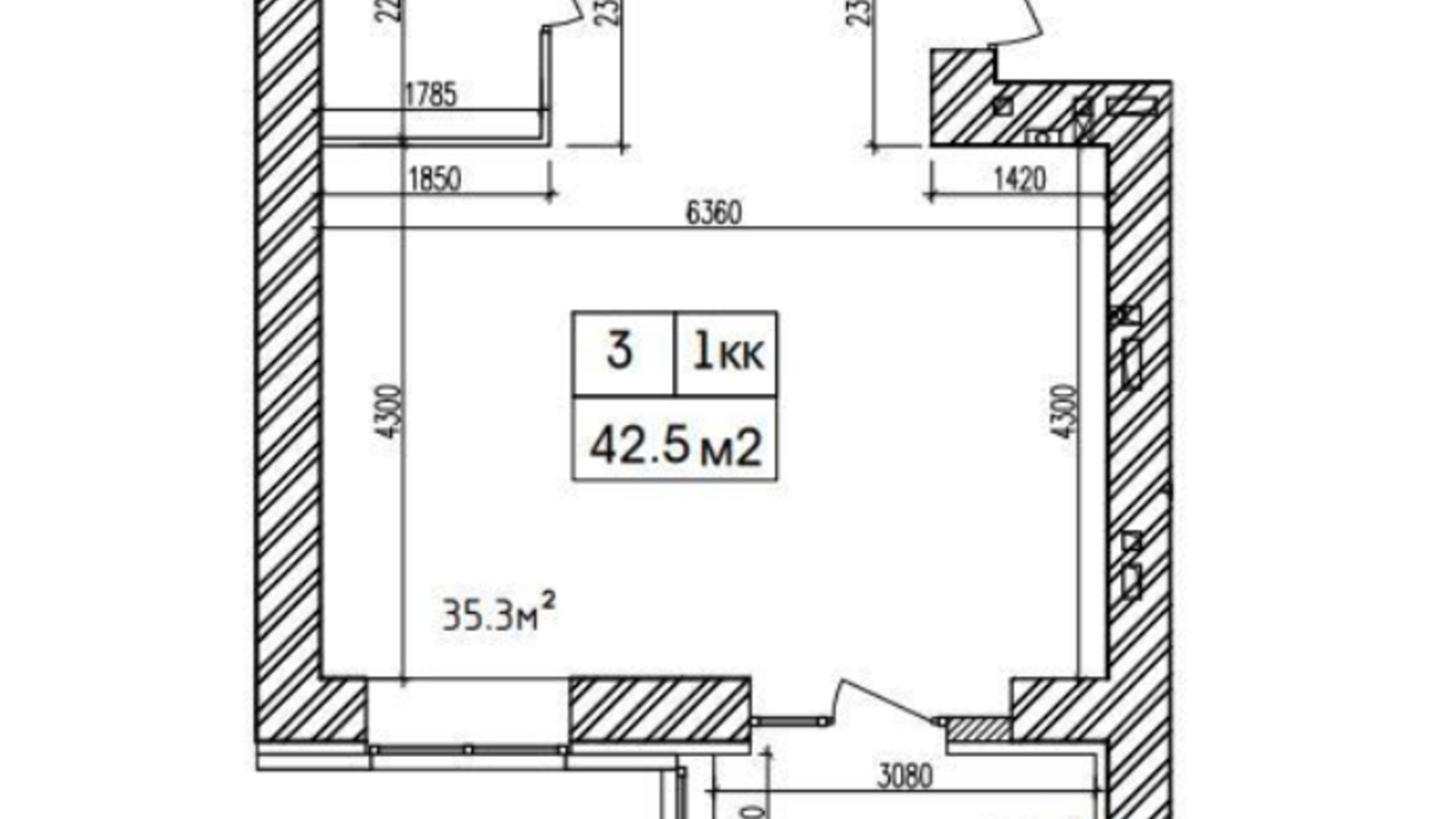 Планування 1-кімнатної квартири в ЖК Аржанова 42.7 м², фото 226885