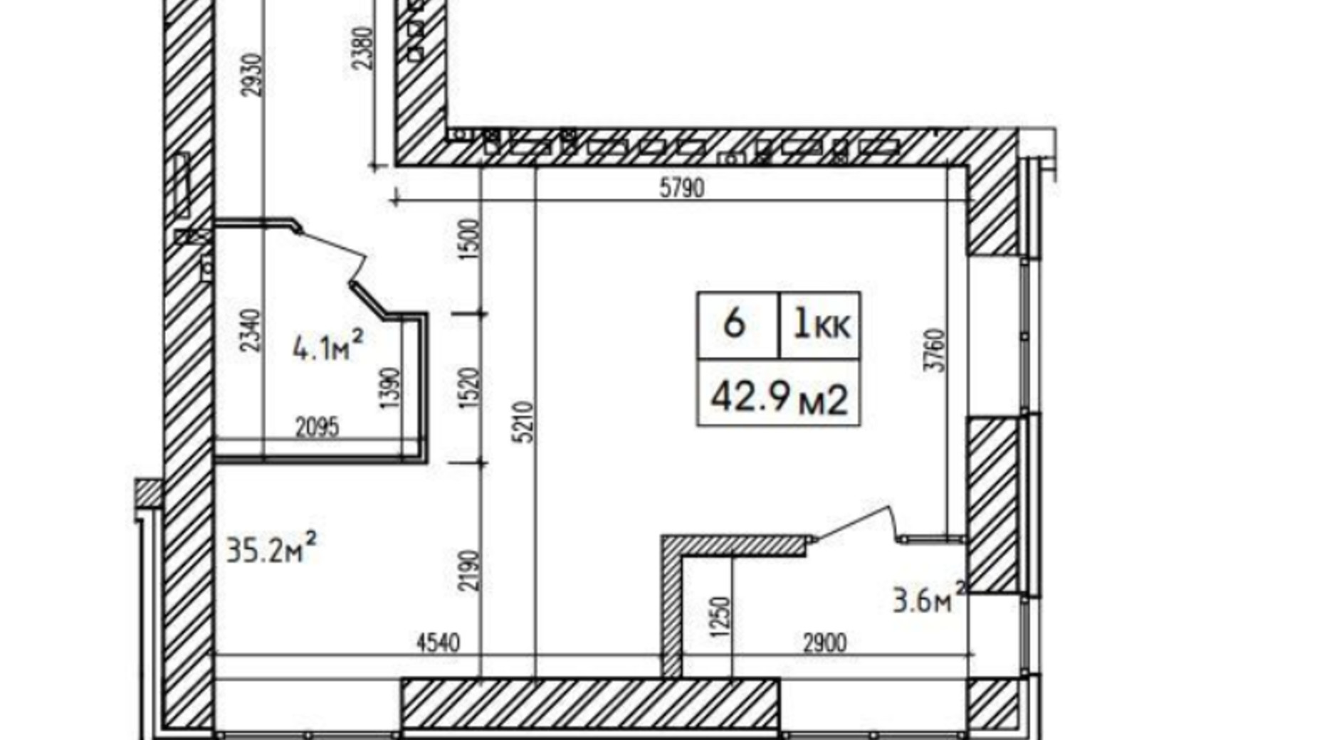 Планировка 1-комнатной квартиры в ЖК Аржанова 42.9 м², фото 226886