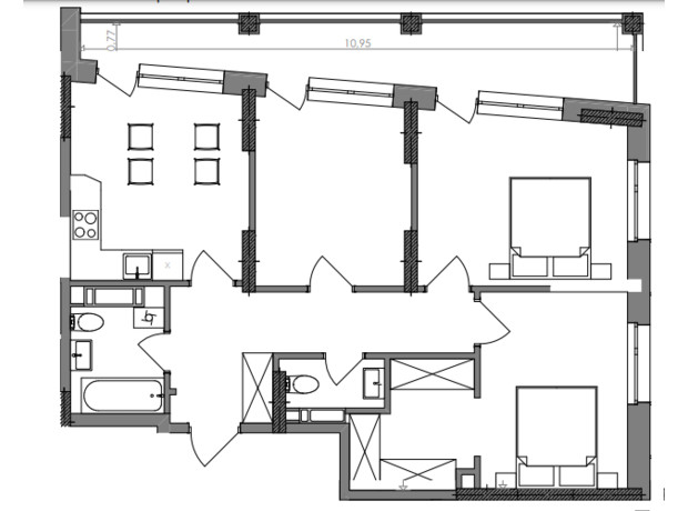 ЖК Svitlo Park: планировка 3-комнатной квартиры 74.48 м²