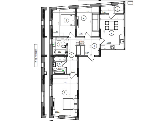 ЖК Svitlo Park: планировка 3-комнатной квартиры 86.48 м²