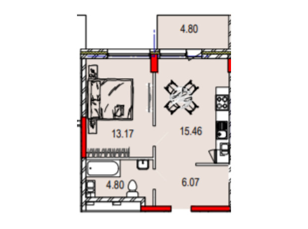 ЖК Derby Style House: планировка 1-комнатной квартиры 41.1 м²