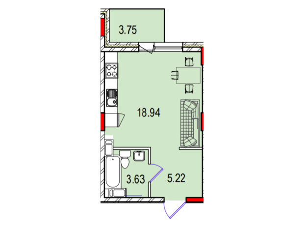 ЖК Derby Style House: планування 1-кімнатної квартири 29.33 м²