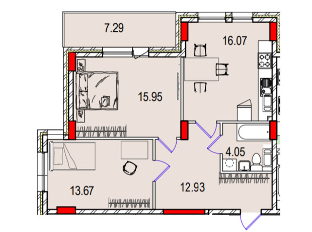 ЖК Derby Style House: планування 2-кімнатної квартири 67.03 м²