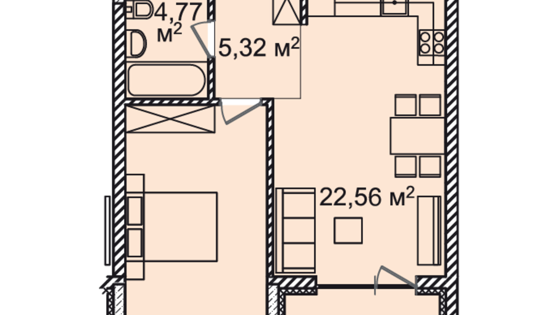 Планировка 1-комнатной квартиры в ЖК Montreal House 54.06 м², фото 226971