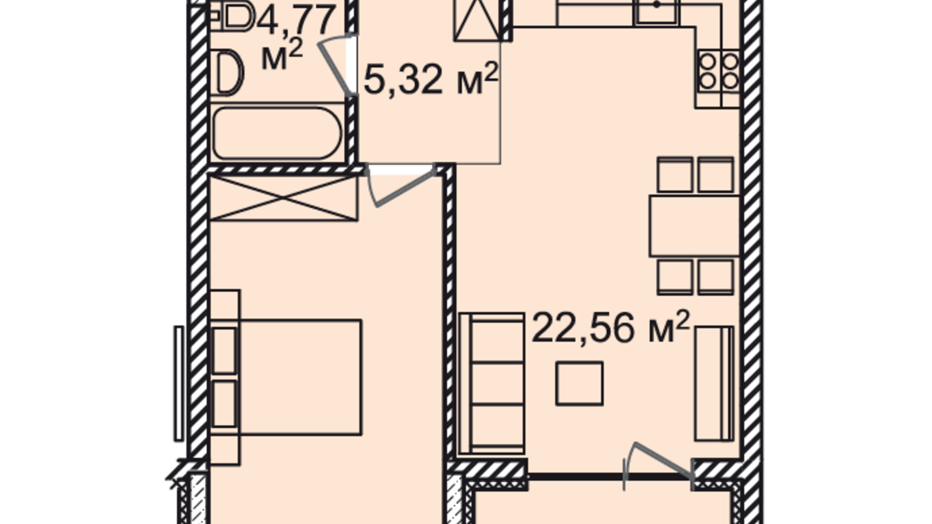 Планировка 1-комнатной квартиры в ЖК Montreal House 53.81 м², фото 226972